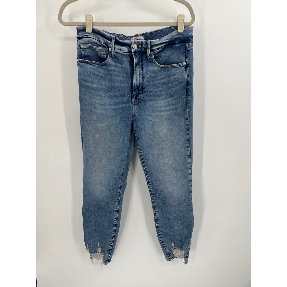 Good American Good Legs Skinny‎ Jeans Blue Distressed Raw Hem Size 15